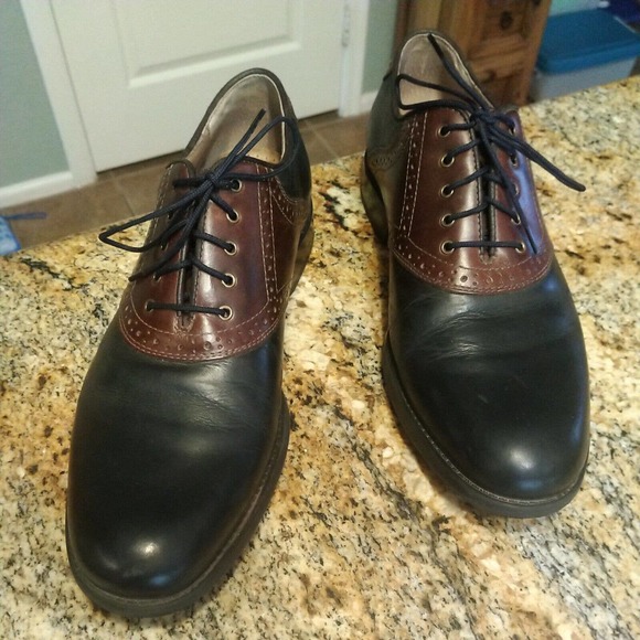 Johnston Murphy Oxford Saddle Two Tone Black Brown Leather Lace Up Shoes 9M - Picture 2 of 12